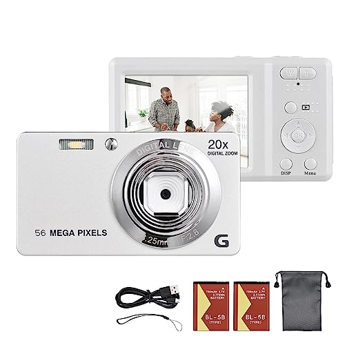 Andoer Digitalkamera, 4K 56MP Fotokamera Kompaktkamera, 2,7'' Vlogging-Kamera Wiederaufladbare Digital Kamera mit 20X Digital Zoom für Kinder, Teenager, Anfänger, Jungen, Mädchen von Andoer