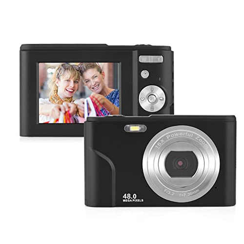 Andoer Digitalkamera, Kompaktkamera 48 MP 1080P, 2,4" IPS-Bildschirm Videokamera mit 16X Digitalzoom, Gesichtserkennung mit 2 Batterien Handschlaufe Tragetasche für Erwachsene/Senioren/Kinder von Andoer
