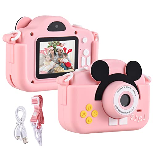 Andoer Digitalkamera für Kinder, 1080P, 2,0 Zoll (2,0 cm), Selfie-Videokamera mit 4-facher Zoom, Gurt, ideale Geschenke für Jungen Mädchen von 3-10 Jahren, Rosa von Andoer