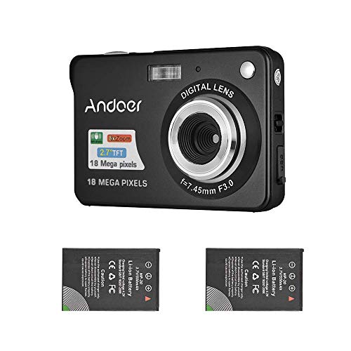 Andoer Digitalkamera mit 1 Stück wiederaufladbaren Batterien, 1080P, 48 m, HD, 8-facher Digitalzoom, Anti-Shake, 2,7-Zoll-LCD-Bildschirm für Kinder, Kinder, Urlaub von Andoer