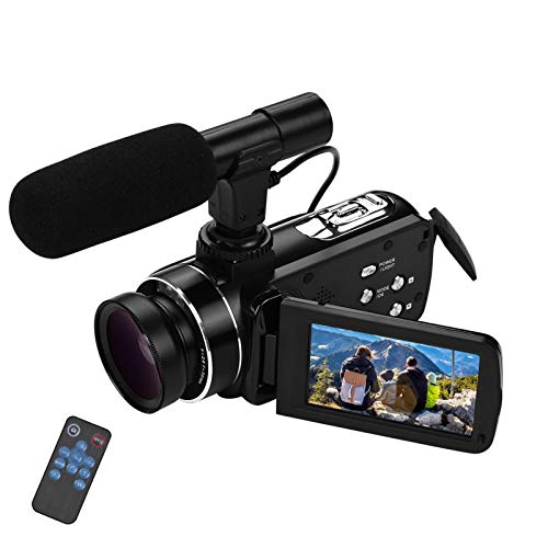 Andoer HD-Videokamera, 4K-Videokamera, Full HD, CMOS-Sensor, 18 x Digital-Zoom-Kamera, 3,0 Zoll LCD, mit 0,45-fachem Weitwinkelobjektiv und Mikrofon von Andoer