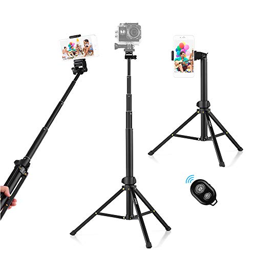 Andoer Handy Stativ 150cm Leichtgewicht Wireless Selfie-Stange Selfie Stick mit 2 in 1 Halterung und Wireless-Fernbedienung Kamera Stativ für iPhone Android Samsung Huawei Smartphones von Andoer