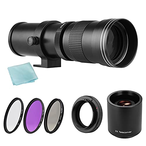 Andoer Kamera Objektiv F/8,3-16 420-800mm mit UV/CPL/FLD Filter Set,2X 420-800mm Telekonverter, T2-EOS Adapterring für Canon EF-Mount EOS Rebel T7 T7i T6 T6i T5 T5 SL2 80D 77D 700D 70D 60D 50D von Andoer