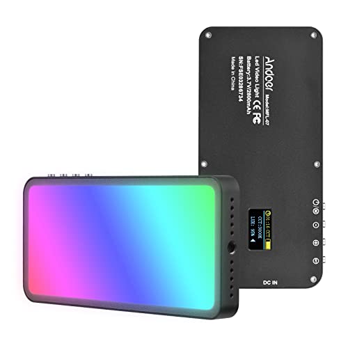 Andoer RGB LED Videoleuchte, Tragbares LED Videolicht 3000K-6500K Dimmbare USB Wiederaufladbarem Fülllicht mit 2800 mAh Akku, CRI95+ für DSLR Kamera YouTube Videofotografie von Andoer