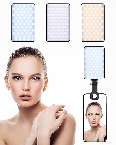 Andoer Selfie Licht für Handy-120 LED Videoleuchte mit Klammer, 3000mAh Akkus, 2500K-9000K, CRI 95+, dimmbare Helligkeit für iPhone/iPad/Laptop-ideal für Streaming, Videokonferenzen, TikTok& YouTube von Andoer