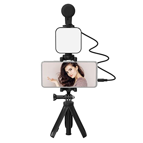 Andoer Smartphone Vlogging Kit, Phone Vlog Kit mit Handy Stativ, Mikrofon, LED Licht, Telefonclip, 3,5-mm-TRS-zu-TRRS-Audiokabel für Live-Stream-Videoaufnahmen, Tik tok, YouTube von Andoer