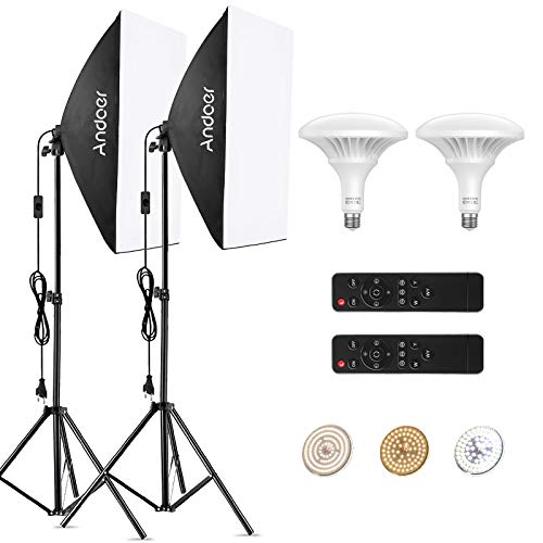 Andoer Softbox Set Fotostudio, 2x50x70cm Softbox LED Beleuchtung Set mit 2 Studioleuchten 150W, 2 Fernbedienung, 2 2M lichtstativ, Tragetasche für Studio-Porträts, Produktfotografie, Modefotos Andoer Softbox Set Fotostudio, 2x50x70cm Softbox LED Beleuchtung Set mit 2 Studioleuchten 150W, 2 Fernbedienung, 2 2M lichtstativ, Tragetasche für Studio-Porträts, Produktfotografie, Modefotos von Andoer