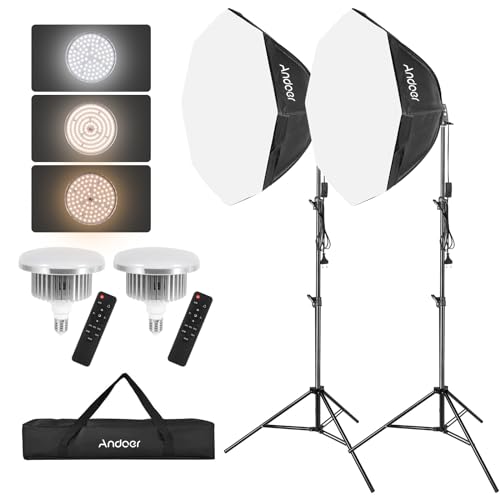 Andoer Studio-Fotografie-Lichtset, Softbox-Beleuchtungsset mit 85 W 2800 K-5700 K LED-Licht * 2 + Octagon-Softbox * 2 + 2 m Lichtstativ * 2 + Fernbedienung * 2 + Tragetasche * 1 für Studio Portrait Andoer Studio-Fotografie-Lichtset, Softbox-Beleuchtungsset mit 85 W 2800 K-5700 K LED-Licht * 2 + Octagon-Softbox * 2 + 2 m Lichtstativ * 2 + Fernbedienung * 2 + Tragetasche * 1 für Studio Portrait von Andoer