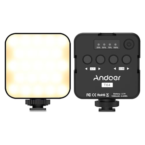 Andoer T64 Mini-Videolampe, LED Videoleuchte 2500K-9000K Dimmbare Kamera Licht Klein mit 3 Kaltschuhhalterungen für Live-Streaming, Heimstudio, kommerzielle Fotografie von Andoer