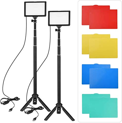 Andoer Videoleuchte LED 2 Pack Dimmable LED Video Licht 3200K-5600K USB Beleuchtungsset mit Verstellbarem Faltbarem Stativ 5-Farben Farbfiltern Dreifache Kaltschuhhalterung für YouTube Fotografie von Andoer