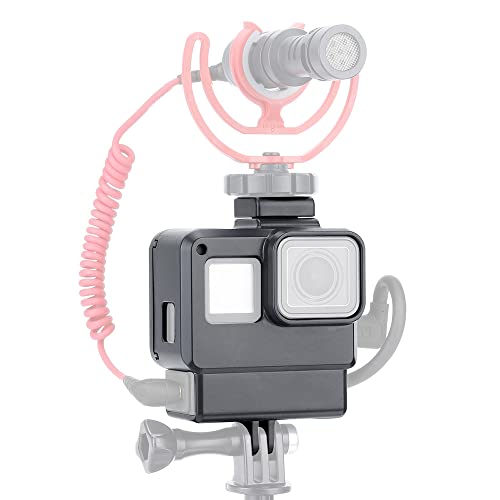 Andoer Vlog Case Action Kameragehäuse Vlogging Käfigrahmen mit kaltem Schuhhalter für GoPro Hero 7 6 5 Schwarz für externes Mikrofon & Pro 3,5-mm-Mikrofonadapter von Andoer