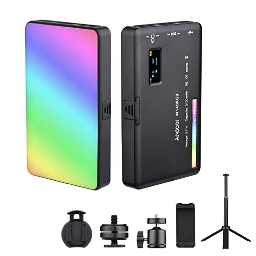 Andoer W140 RGB LED Videoleuchte Beleuchtungsset, Kamera Licht CRI95+ 2500K-9000K Dimmbar mit Desktop-Stativ Kugelkopf-Telefonhalterung Clip Kaltschuh-Adapter für Vlog Live-Streaming YouTube Tiktok Andoer W140 RGB LED Videoleuchte Beleuchtungsset, Kamera Licht CRI95+ 2500K-9000K Dimmbar mit Desktop-Stativ Kugelkopf-Telefonhalterung Clip Kaltschuh-Adapter für Vlog Live-Streaming YouTube Tiktok von Andoer