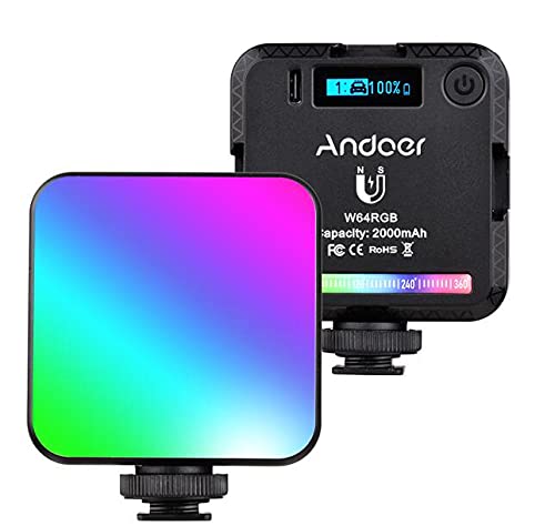 RGB Videoleuchte, Andoer W64 RGB LED Videolicht, 2500K-9000K Dimmbar LED Videoleuchte Wiederaufladbare Kamera Licht Dauerlicht für Makro Aufnahmen, Produktfotografie und YouTube von Andoer
