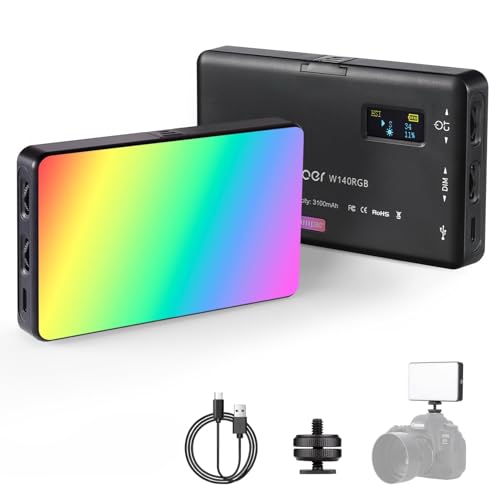 Video Licht RGB, Andoer LED Videoleuchte mit 3100 mAh Akku,Mini Kamera Licht,Dimmbare 2500K-9000K,Wiederaufladbare Fülllicht mit LCD-Display für Makro,Produktfotografie und YouTube Vlogs (W140) von Andoer