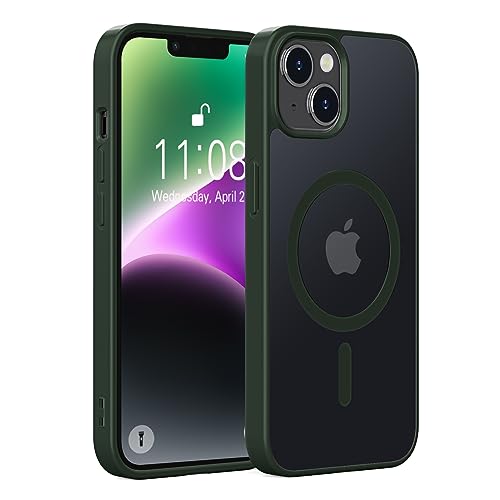 Andwing Magnetic iPhone 14 Hülle Transparenter Magnet [Compatible with MagSafe], Stoßfeste Schutzhülle in Militärqualität, Kratzfeste Handyhülle，Slim Case für iPhone 14 - Transparent Nachtgrün von Andwing