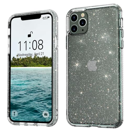 Andwing Transparente Glitzer Handyhülle für iPhone 11 Pro Max 6,5 Zoll für iPhone 11 Pro Max Hülle Militärstandard Fallschutz mit Klarer Rückseite | Anti-Fingerabdruck & Glitzereffekt von Andwing