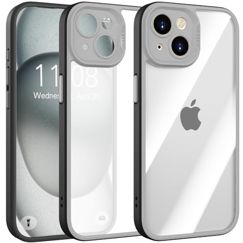 Andwing für iPhone 15 Hülle,Handyhülle für iPhone 15 Stoßfestes Stoßfänger Kameraschutz Anti-Kratzer Transparent Rückseite[Rundum Schutzhülle], Bunte Rahmen Case für iPhone 15 6,1" Schwarz von Andwing