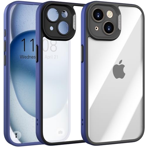Andwing für iPhone 15 Hülle,Handyhülle für iPhone 15 Stoßfestes Stoßfänger Kameraschutz Anti-Kratzer Transparent Rückseite[Rundum Schutzhülle], Bunte Rahmen Case für iPhone 15 6,1" Sturmblau von Andwing
