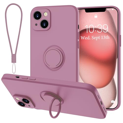 Andwing iPhone 15 Hülle Silikon,Handyhülle iPhone 15 Case mit Ring Halter Stander Dünn,Kameraschutz Flexibel Bumper Case für iPhone 15 (6.1 Zoll) Violett von Andwing