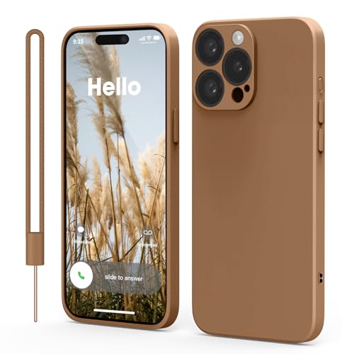 Andwing iPhone 15 Pro Hülle, Rundumschutz Handyhülle aus Silikon，Handyhülle iPhone 15 Pro mit Weichem Kratzfestem Mikrofaserfutter und Kameraschutz，iPhone 15 Pro Hülle Braun von Andwing