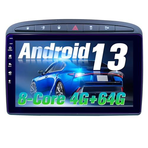 für Peugeot 308/408 Car Stereo Autoradio, Android 13 GPS Navigation Car Stereo für Peugeot 308/408 (2007-2013) 9" Touchscreen Blu-Ray, Android 13 8-Core 64 Go ROM (Schwarz) von AneQu
