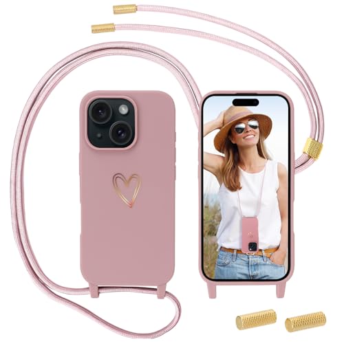 Anfire Handykette kompatibel mit iPhone 15 Hülle mit Band, MoEvn für iPhone 15 Necklace Handyhülle mit Kordel für zum Umhängen Herz Muster Silikon Case Stoßfeste Schutzhülle mit Abnehmbar Kette, Rosa Anfire Handykette kompatibel mit iPhone 15 Hülle mit Band, MoEvn für iPhone 15 Necklace Handyhülle mit Kordel für zum Umhängen Herz Muster Silikon Case Stoßfeste Schutzhülle mit Abnehmbar Kette, Rosa von Anfire
