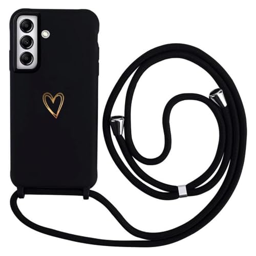 Handykette für Samsung Galaxy A54 5G Hülle mit Band, MoEvn Herz Love Design Silikon Necklace Handyhülle mit Verstellbar Abnehmbar Kordel zum Umhängen Stossfest Schutzhülle für Galaxy A54 5G, Schwarz von Anfire