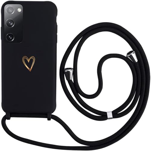 Handykette für Samsung Galaxy S20 FE Hülle mit Band, MoEvn Herz Design Silikon Necklace Handyhülle mit Verstellbar Abnehmbar Kordel zum Umhängen Stossfest Schutzhülle für Samsung S20 FE 4G/5G, Schwarz von Anfire