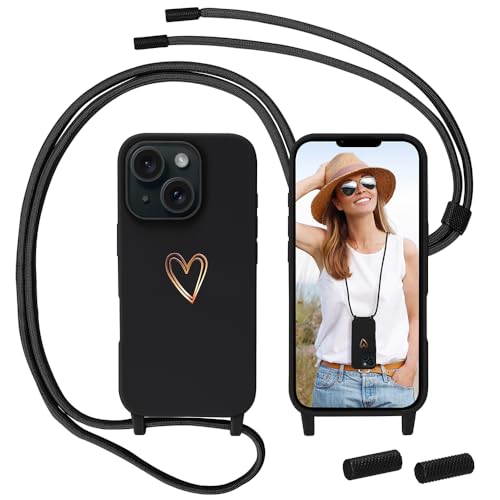 Handykette kompatibel mit iPhone 13 Hülle mit Band, MoEvn für iPhone 13 Necklace Handyhülle mit Kordel für zum Umhängen Herz Muster Silikon Case Stoßfeste Schutzhülle mit Abnehmbar Kette, Schwarz Handykette kompatibel mit iPhone 13 Hülle mit Band, MoEvn für iPhone 13 Necklace Handyhülle mit Kordel für zum Umhängen Herz Muster Silikon Case Stoßfeste Schutzhülle mit Abnehmbar Kette, Schwarz von Anfire