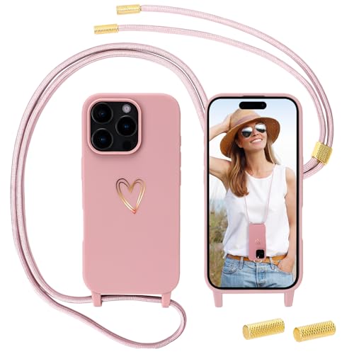 Handykette kompatibel mit iPhone 15 Pro Hülle mit Band, MoEvn für iPhone 15 Pro Necklace Handyhülle mit Kordel zum Umhängen Herz Muster Silikon Case Stoßfeste Schutzhülle mit Abnehmbar Kette, Rosa Handykette kompatibel mit iPhone 15 Pro Hülle mit Band, MoEvn für iPhone 15 Pro Necklace Handyhülle mit Kordel zum Umhängen Herz Muster Silikon Case Stoßfeste Schutzhülle mit Abnehmbar Kette, Rosa von Anfire