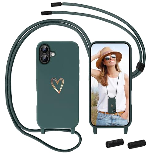 Handykette kompatibel mit iPhone 16 Hülle mit Band, MoEvn kompatibel iPhone 16 Necklace Handyhülle mit Kordel zum Umhängen Herz Muster Silikon Case Stoßfeste Schutzhülle mit Abnehmbar Kette, Grün Handykette kompatibel mit iPhone 16 Hülle mit Band, MoEvn kompatibel iPhone 16 Necklace Handyhülle mit Kordel zum Umhängen Herz Muster Silikon Case Stoßfeste Schutzhülle mit Abnehmbar Kette, Grün von Anfire