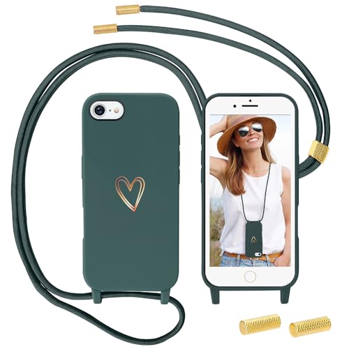 Handykette kompatibel mit iPhone SE 2022/2020/iPhone 8/iPhone 7 Hülle mit Band, MoEvn Handyhülle mit Kordel für zum Umhängen Herz Muster Silikon Case Stoßfeste Schutzhülle mit Abnehmbar Kette, Grün Handykette kompatibel mit iPhone SE 2022/2020/iPhone 8/iPhone 7 Hülle mit Band, MoEvn Handyhülle mit Kordel für zum Umhängen Herz Muster Silikon Case Stoßfeste Schutzhülle mit Abnehmbar Kette, Grün von Anfire