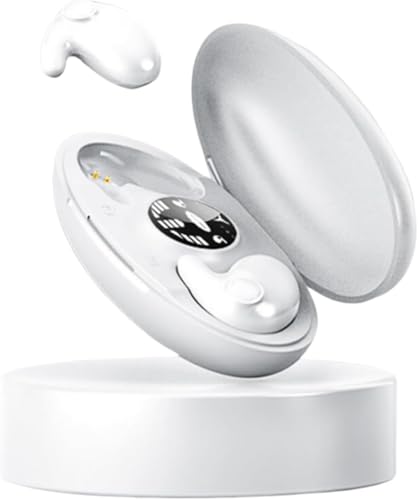 AngLink Sandberg Unsichtbare Kabellose Schlafkopfhörer Bluetooth 5.3, In-Ear IPX5 Wasserdicht mit 20 Std. Spielzeit & Ladecase, Ergonomische Mini-Ohrhörer für Seitenschläfer und Reisen (Weiß) von AngLink