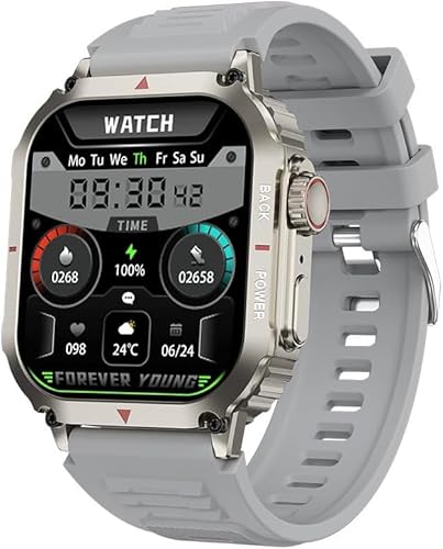 AngLink Stahl Gear stahlgear Titan–Bluetooth Smartwatch mit Gesundheitsüberwachung, IP70 wasserdicht, Sportmodi & Nachrichtenalarm, Fitnessuhr für Damen & Herren (Grau) von AngLink