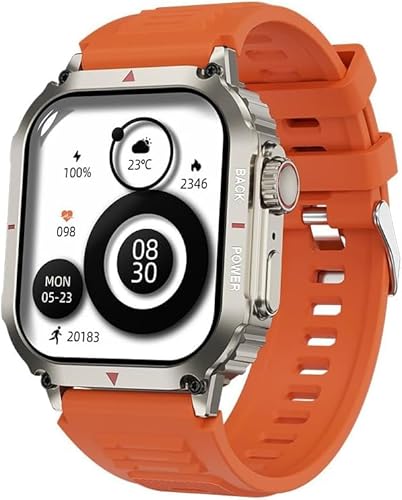 AngLink Stahl Gear stahlgear Titan–Bluetooth Smartwatch mit Gesundheitsüberwachung, IP70 wasserdicht, Sportmodi & Nachrichtenalarm, Fitnessuhr für Damen & Herren (Orange) von AngLink