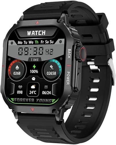 AngLink Stahl Gear stahlgear Titan–Bluetooth Smartwatch mit Gesundheitsüberwachung, IP70 wasserdicht, Sportmodi & Nachrichtenalarm, Fitnessuhr für Damen & Herren (Schwarz) von AngLink