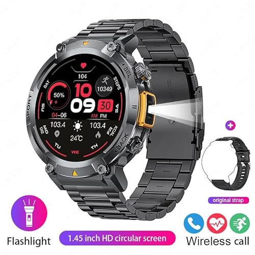 AngLink Stahl Gear stahlgear Zeus - Smartwatch für Herren Fitness-1,85" Touchscreen, wasserdichte Fitnessuhr mit Pulsmesser, Schrittzähler, Sportmodi – Kompatibel mit Android & iOS (Orange-B) von AngLink