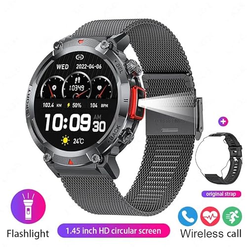 AngLink Stahl Gear stahlgear Zeus - Smartwatch für Herren Fitness-1,85" Touchscreen, wasserdichte Fitnessuhr mit Pulsmesser, Schrittzähler, Sportmodi – Kompatibel mit Android & iOS (Rot-C) von AngLink