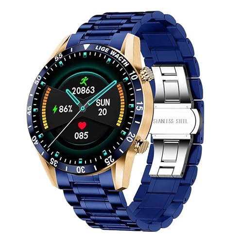 AngLink gesundpur Vital Pulse Smartwatch mit Telefonfunktion – 1,85" Touchscreen, wasserdichte Fitnessuhr mit Pulsmesser, Schrittzähler, Sportmodi – Kompatibel mit Android & iOS (Blau) von AngLink