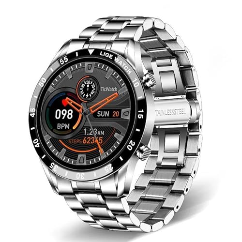 AngLink gesundpur Vital Pulse Smartwatch mit Telefonfunktion – 1,85" Touchscreen, wasserdichte Fitnessuhr mit Pulsmesser, Schrittzähler, Sportmodi – Kompatibel mit Android & iOS (Silber) von AngLink