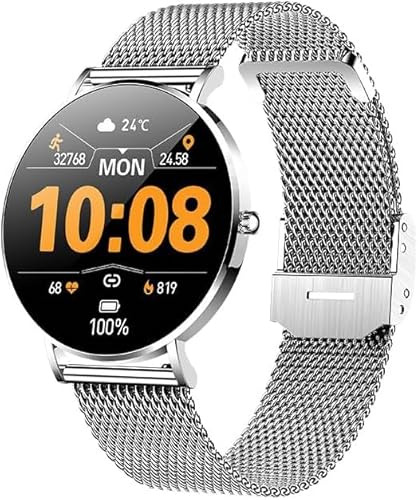 AngLink notkraft Smartwatch Damen mit Telefonfunktion, 1.85" HD Touchscreen, Fitness Tracker, Schlafmonitor, Herzfrequenz, Zykluserinnerung, IP69 wasserdicht, personalisierbare Zifferblätter (Silber) von AngLink