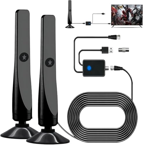 Festberg - Hitenna, Wavemax HD TV Antenne Innen für 100+ Sender, Signalverstärker, Plug & Play, 3m Koaxialkabel, 4K 1080P Empfang, Kompatibel mit Allen Fernsehern (*2) von AngLink