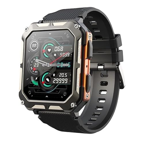 Stahl Gear stahlgear Thor Smartwatch mit Telefonfunktion, 1,81" Outdoor Fitness Uhr, Militärstandard, Wasserdicht, Aktivitätstracker mit Blutdruck,Kompatibel mit Android & iOS (Orange) von AngLink
