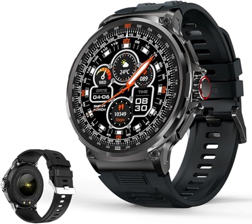 Stahl Gear stahlgear Zeus Smartwatch Herren mit Telefonfunktion, 1,85 Zoll Fitness Uhr, Pulsmesser, Blutdruckmessung, Schlafmonitor, Sportuhr, Kompatibel mit Android iOS (Schwarz) von AngLink