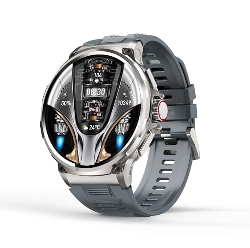 Stahl Gear stahlgear Zeus Smartwatch Herren mit Telefonfunktion, 1,85 Zoll Fitness Uhr, Pulsmesser, Blutdruckmessung, Schlafmonitor, Sportuhr, Kompatibel mit Android iOS (Silber) von AngLink