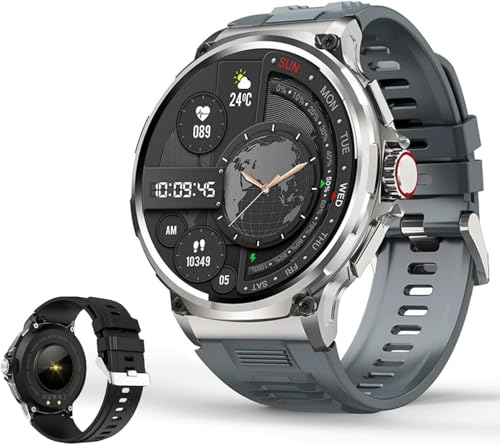 Stahl Gear stahlgear Zeus Smartwatch Herren mit Telefonfunktion – Fitnessuhr mit 1,85" Touchscreen, Pulsmesser, Schrittzähler & Schlafmonitor – wasserdichte Sportuhr für Android & iOS (Grau) von AngLink