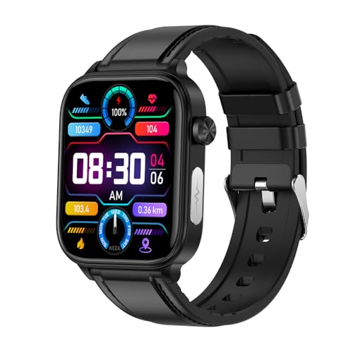 bergxperten GlucoCare SOS Smartwatch für Damen und Herren, Fitnessuhr mit Bluetooth Anrufen & Nachrichten, Kompatibel mit Android iOS (Black (Leather Strap)) von AngLink
