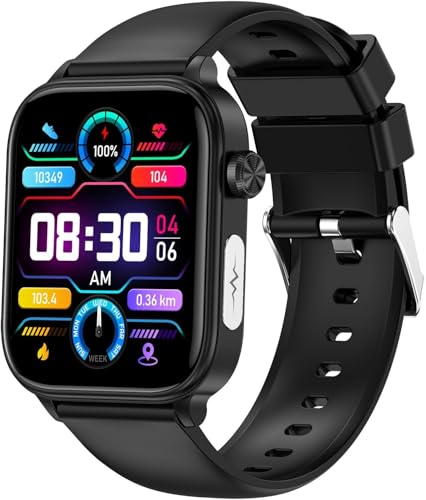 bergxperten GlucoCare SOS Smartwatch für Damen und Herren, Fitnessuhr mit Bluetooth Anrufen & Nachrichten, Kompatibel mit Android iOS (Black (Rubber Strap)) von AngLink