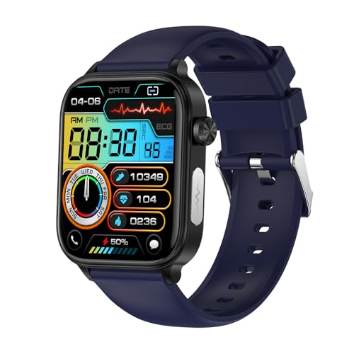 bergxperten GlucoCare SOS Smartwatch für Damen und Herren, Fitnessuhr mit Bluetooth Anrufen & Nachrichten, Kompatibel mit Android iOS (Blue(Rubber Strap)) von AngLink