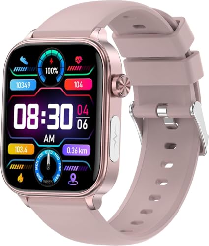 bergxperten GlucoCare SOS Smartwatch für Damen und Herren, Fitnessuhr mit Bluetooth Anrufen & Nachrichten, Kompatibel mit Android iOS (Pink(Rubber Strap)) von AngLink